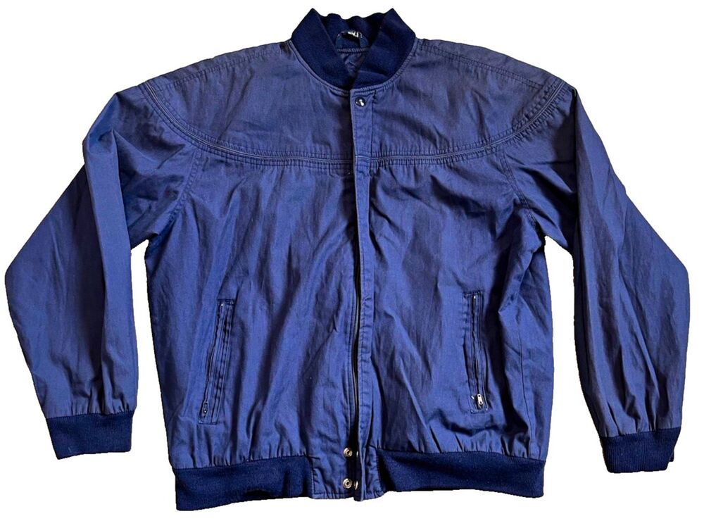 VTG 80s Knights Bridge Mens XL Navy Blue Bomber Jacket Full Zip Lined Retro Fall